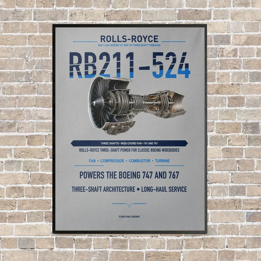 RB211-524 vertical canvas print - framed - light gray background