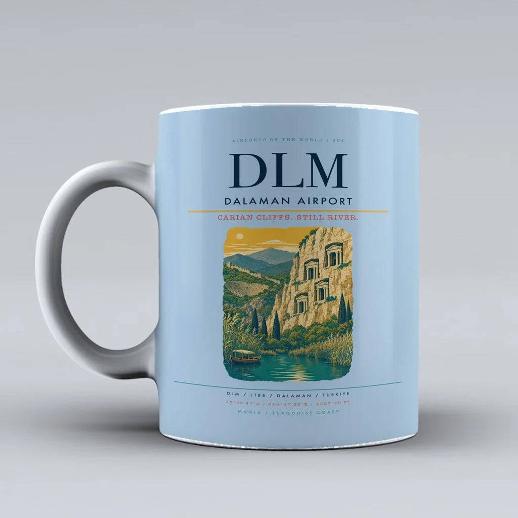 Airport DLM Mug design on light blue dalaman