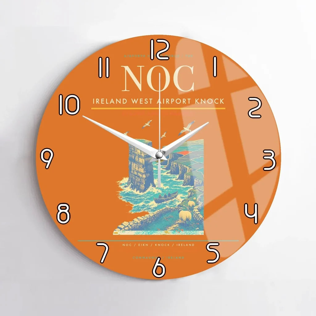 Ireland West Airport Knock (NOC) design on orange no frame wall clock
