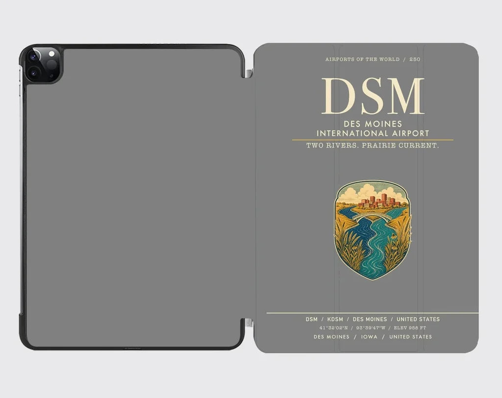 Des Moines International Airport (DSM) design on gray ipad tablet case