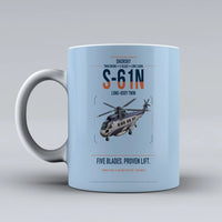Thumbnail for Sikorsky S-61N design on light blue ceramic mug, double-side print