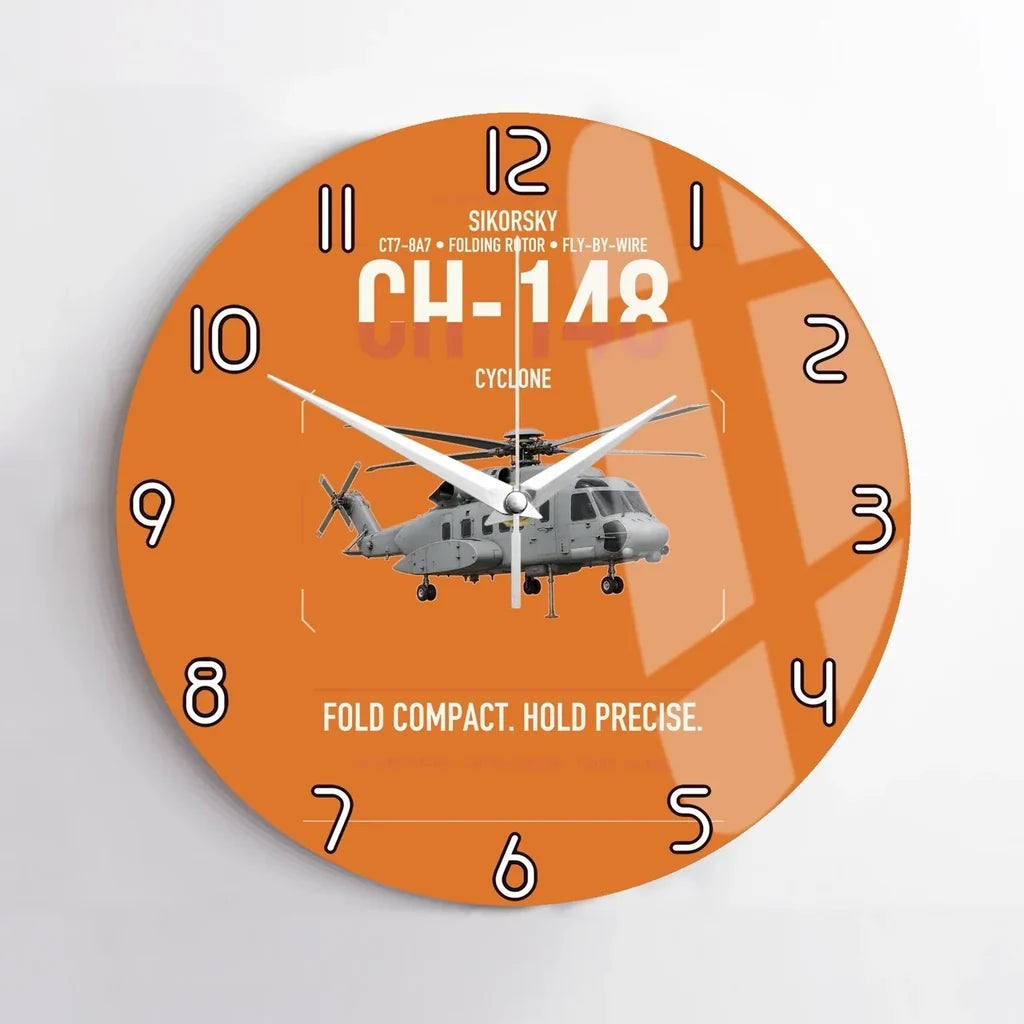 Sikorsky CH-148 Cyclone design on orange no frame wall clock