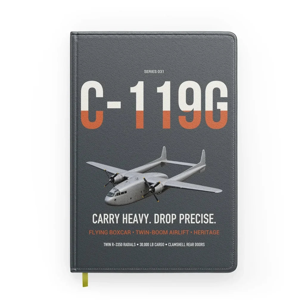 C-119G Flying Boxcar design on gray notebook