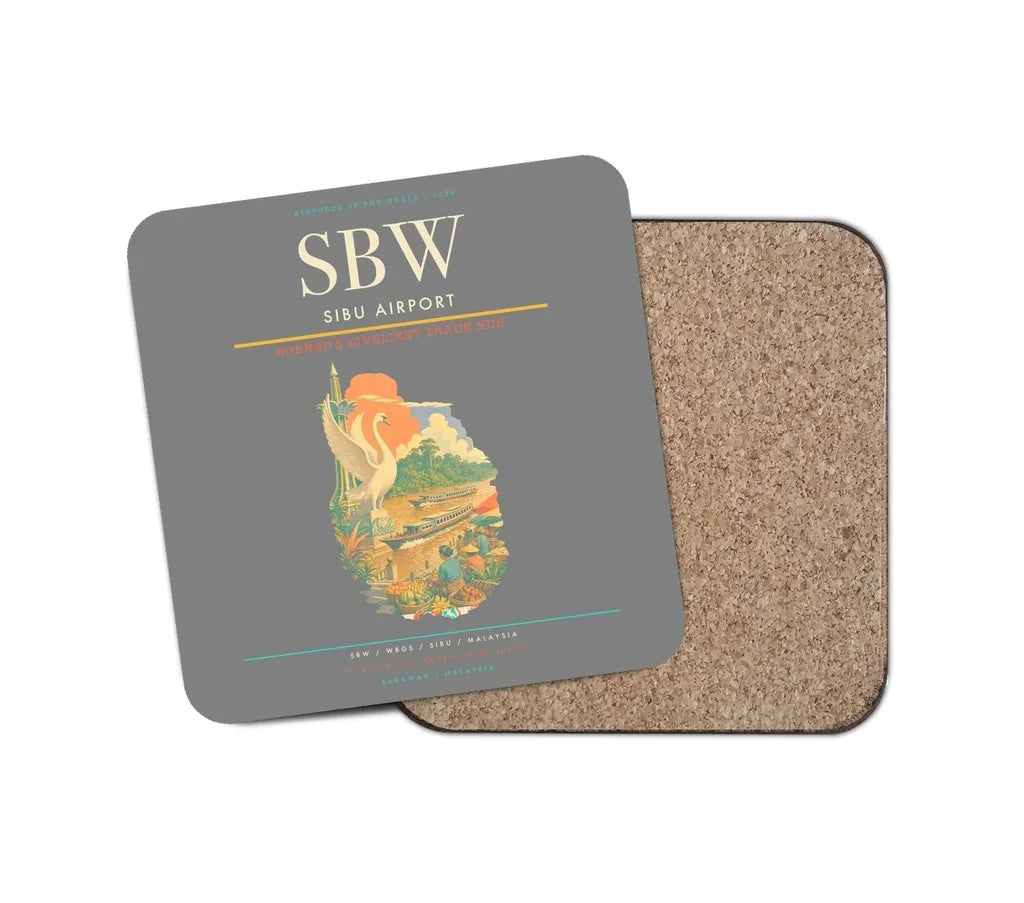 Sibu Airport (SBW) design on gray 1 piece coaster