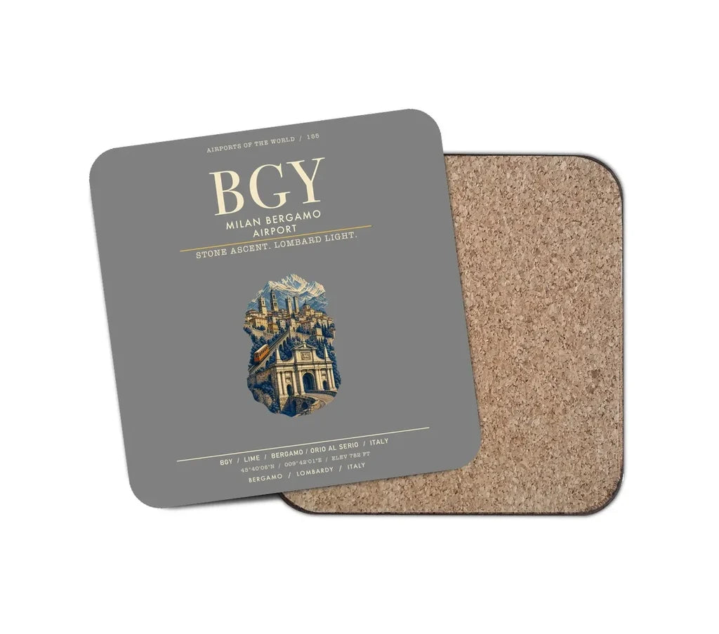 Milan Bergamo Airport (BGY) design on gray 1 piece coaster