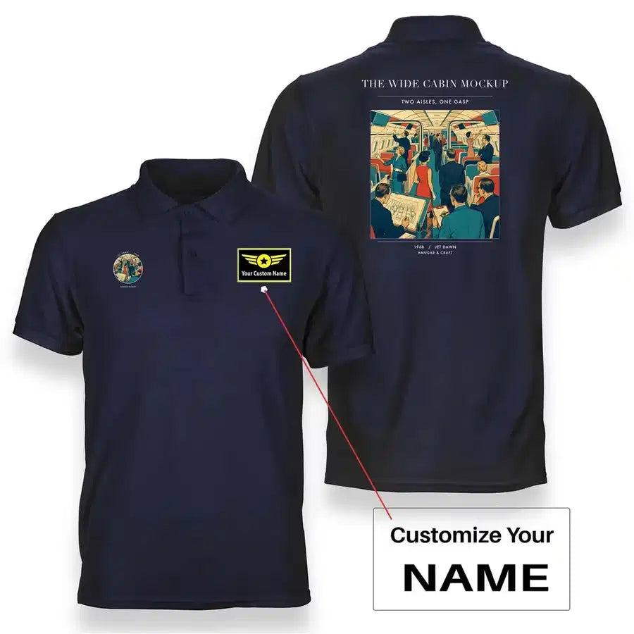 VINTAGE G4467 - The Wide Cabin Mockup - Double-Side Polo T-Shirt design on navyblue+name