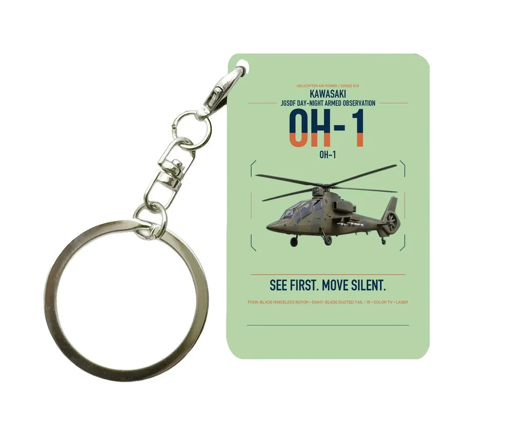 Kawasaki OH-1 design on light green designed key chain, double-side print