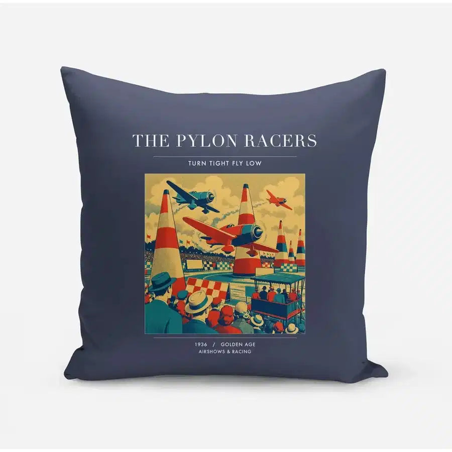 VINTAGE G4046 - The Pylon Racers - Designed Pillows design on navyblue
