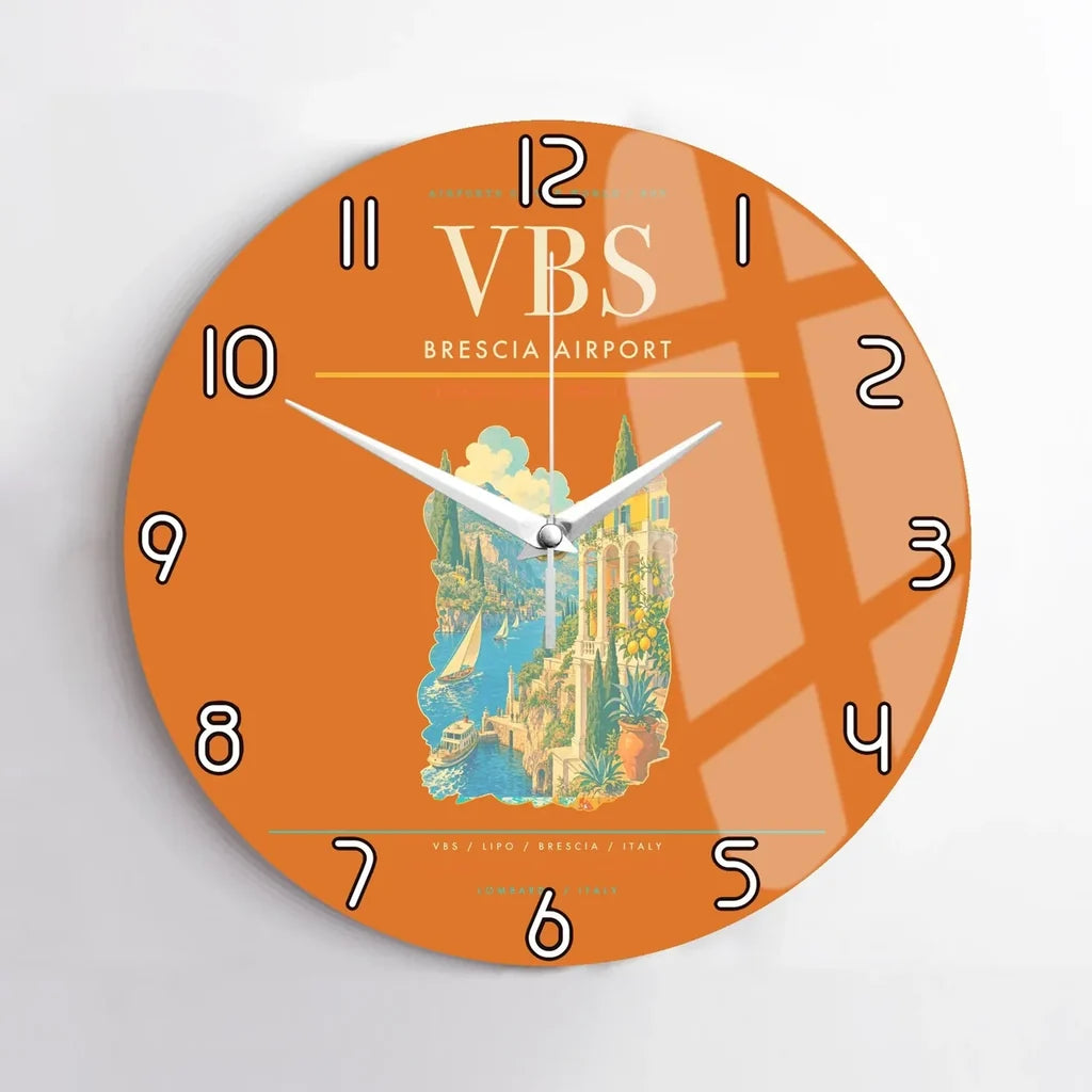 Brescia Airport (VBS) design on orange no frame wall clock