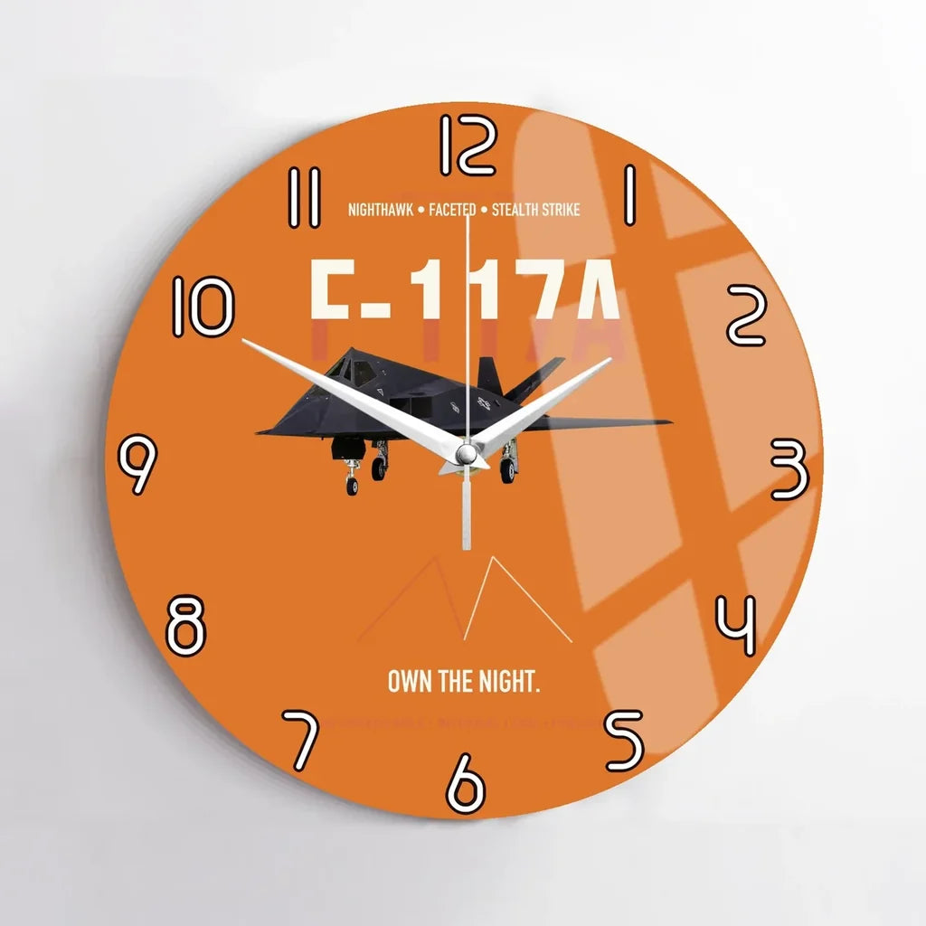 F-117A Nighthawk Own The Night design on orange no frame wall clock