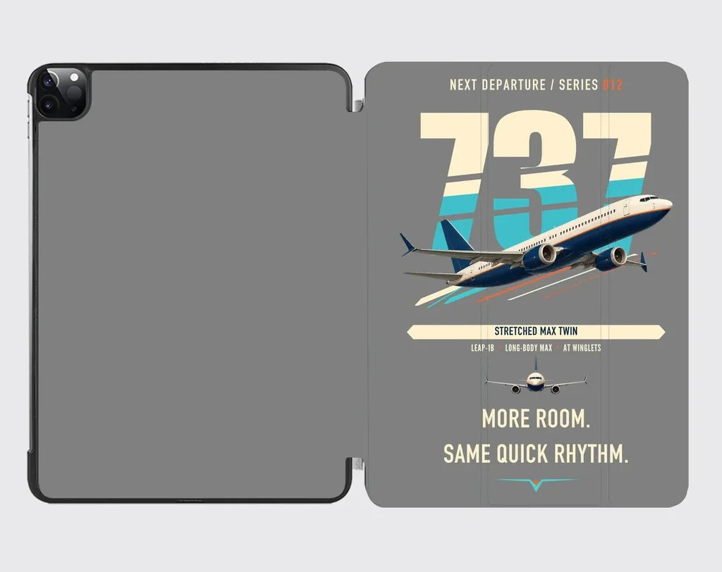 Boeing 737 MAX 9 design on gray ipad tablet case