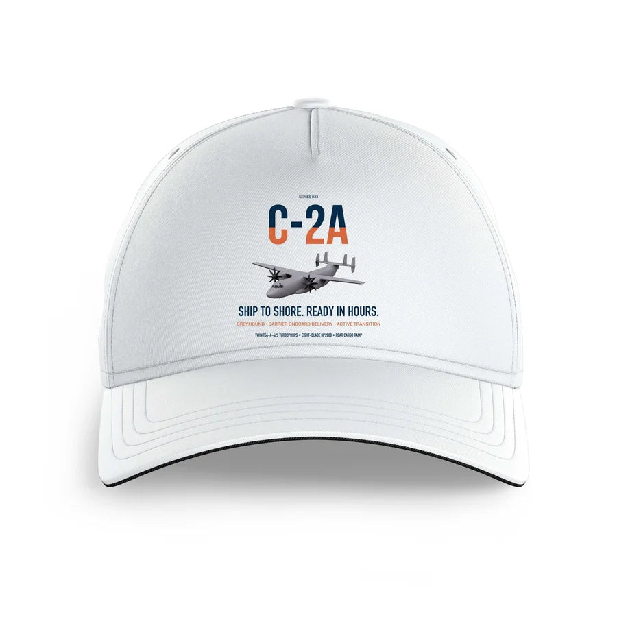 C-2A Greyhound design on white printed hat
