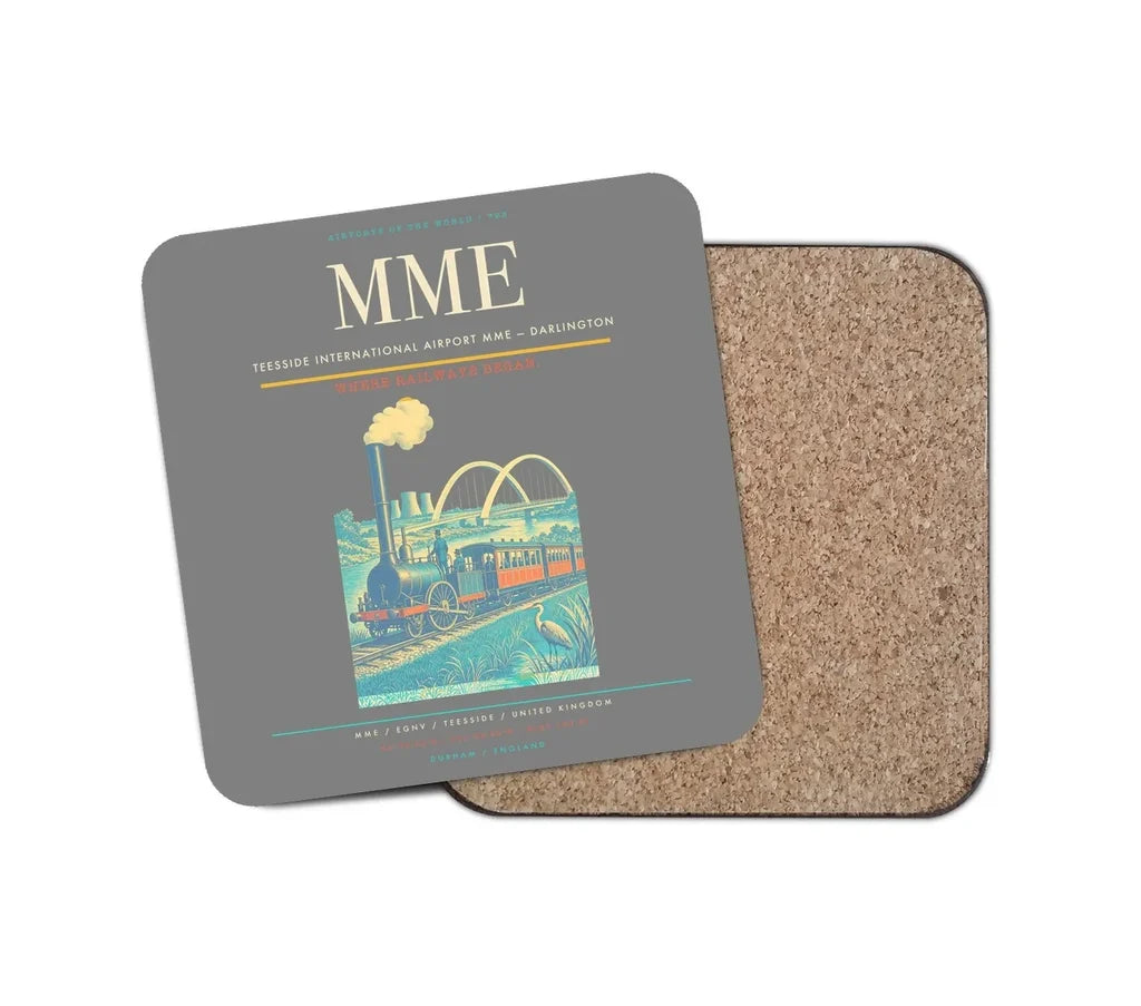 Teesside International Airport (MME) design on gray 1 piece coaster