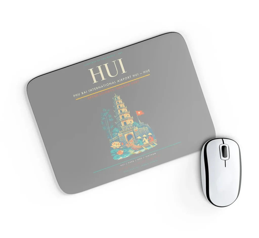 Phu Bai International Airport (HUI) design on gray rectangle mouse pad