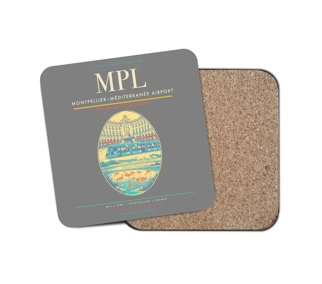 Montpellier–Méditerranée Airport (MPL) design on gray 1 piece coaster