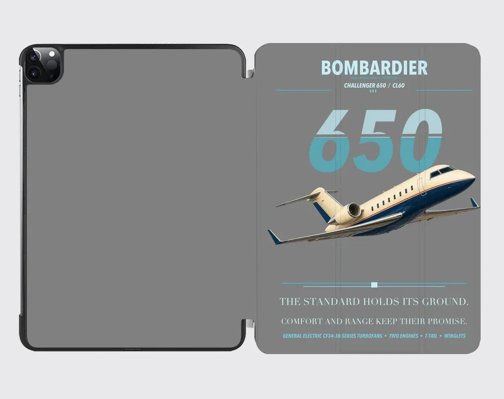 Bombardier Challenger 650 design on gray ipad tablet case