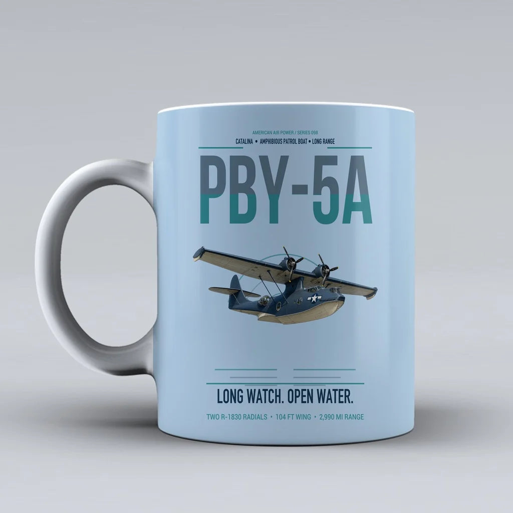PBY-5A Catalina design on light blue ceramic mug, double-side print