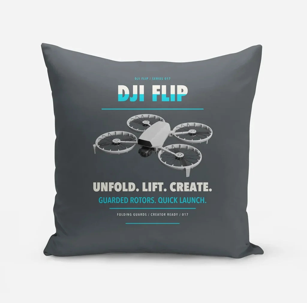 DJI Flip design on gray pillow