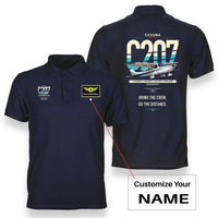Thumbnail for Cessna T207A Stationair 8 design on navy blue+name double-side polo t-shirt, double-side print