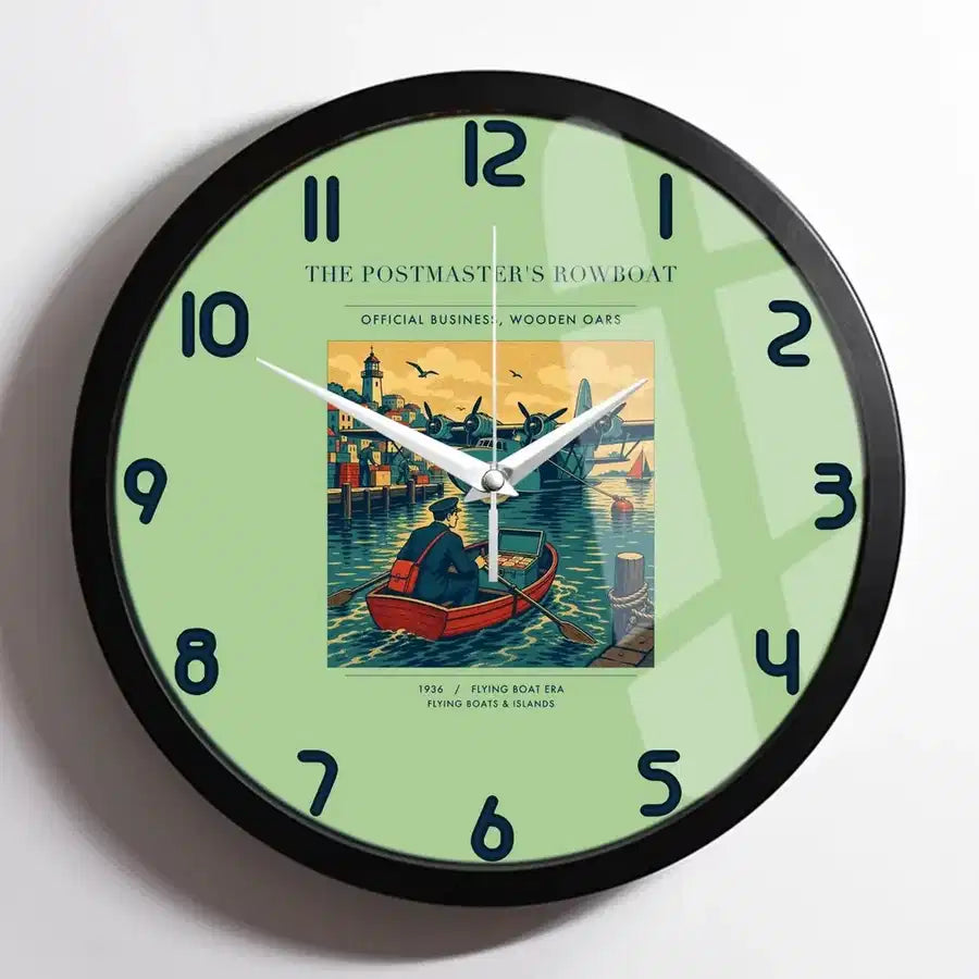 VINTAGE G4278 - The Postmaster's Rowboat - Designed Wall Clocks design on lightgreen framed