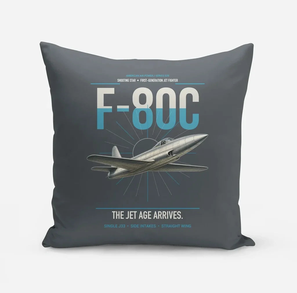 F-80C Shooting Star design on gray pillow