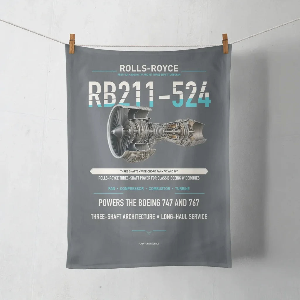 RB211-524 design on gray towel
