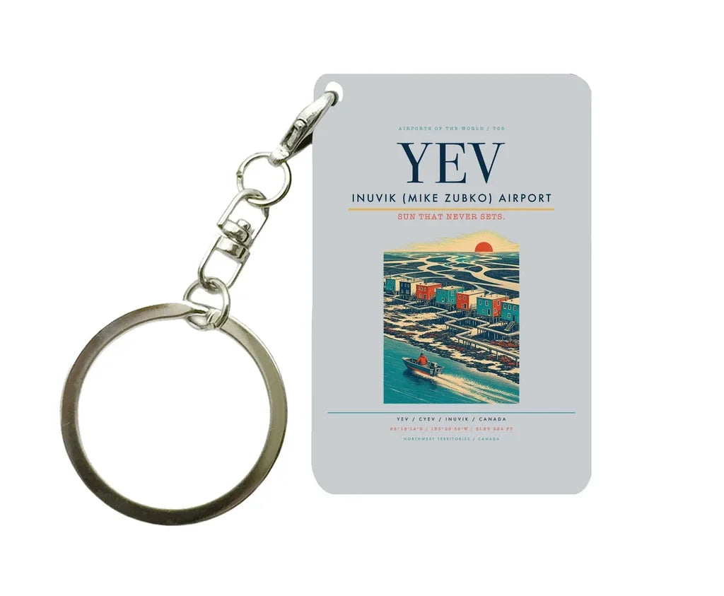Inuvik (Mike Zubko) Airport (YEV) design on light gray key chain