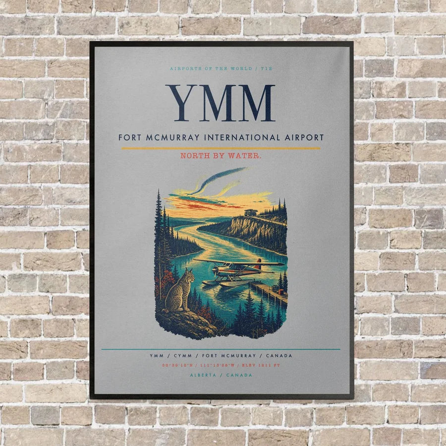 Fort McMurray International Airport YMM vertical canvas print - framed - light gray background