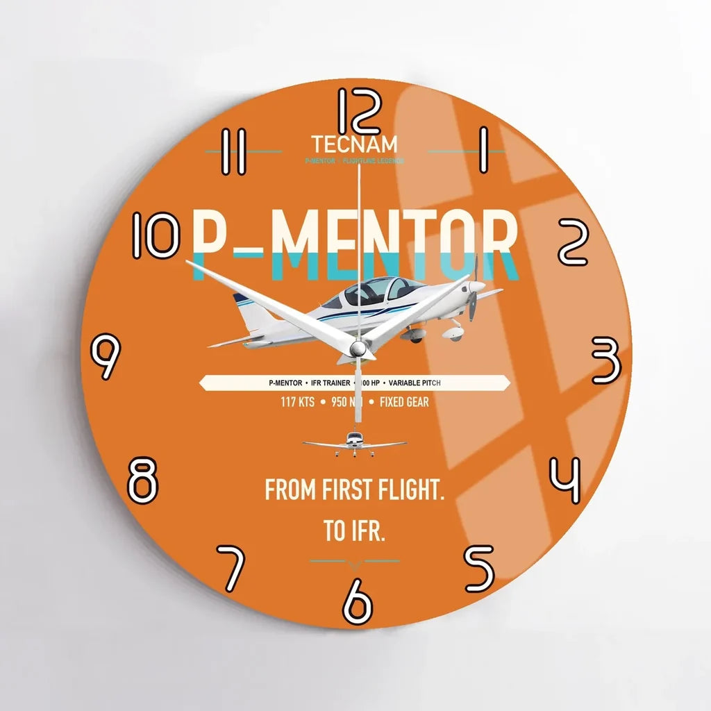 Tecnam P-Mentor design on orange no frame wall clock