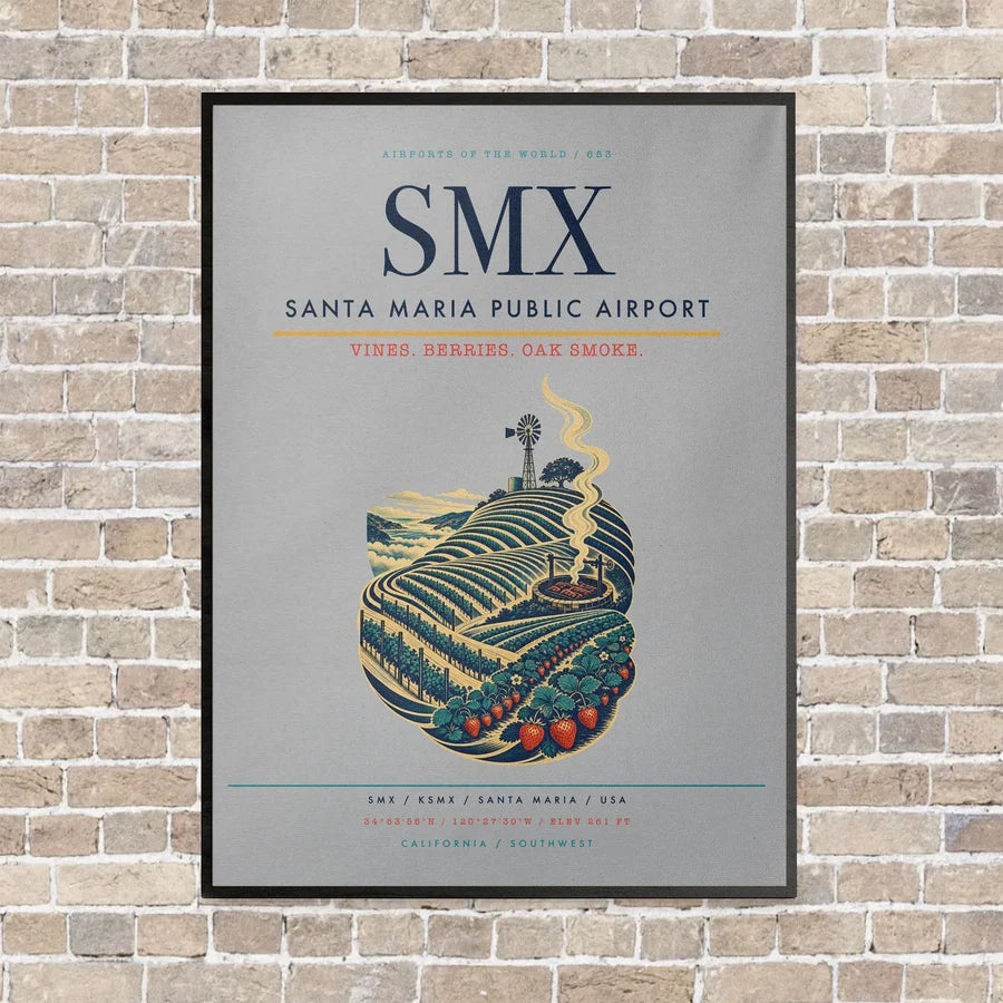 Santa Maria Public Airport SMX vertical canvas print - framed - light gray background