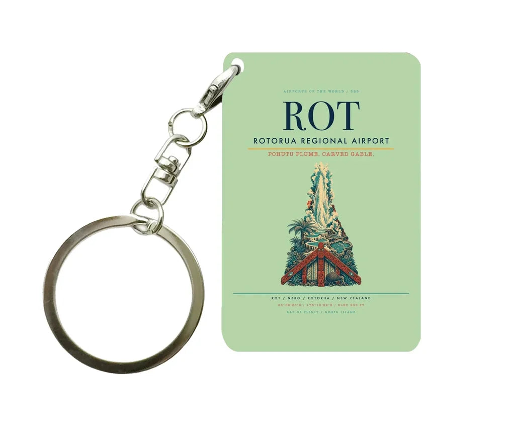 Rotorua Regional Airport ROT Key Chain design on light green key chain