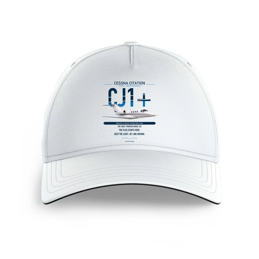Cessna Citation CJ1+ design on white printed hat