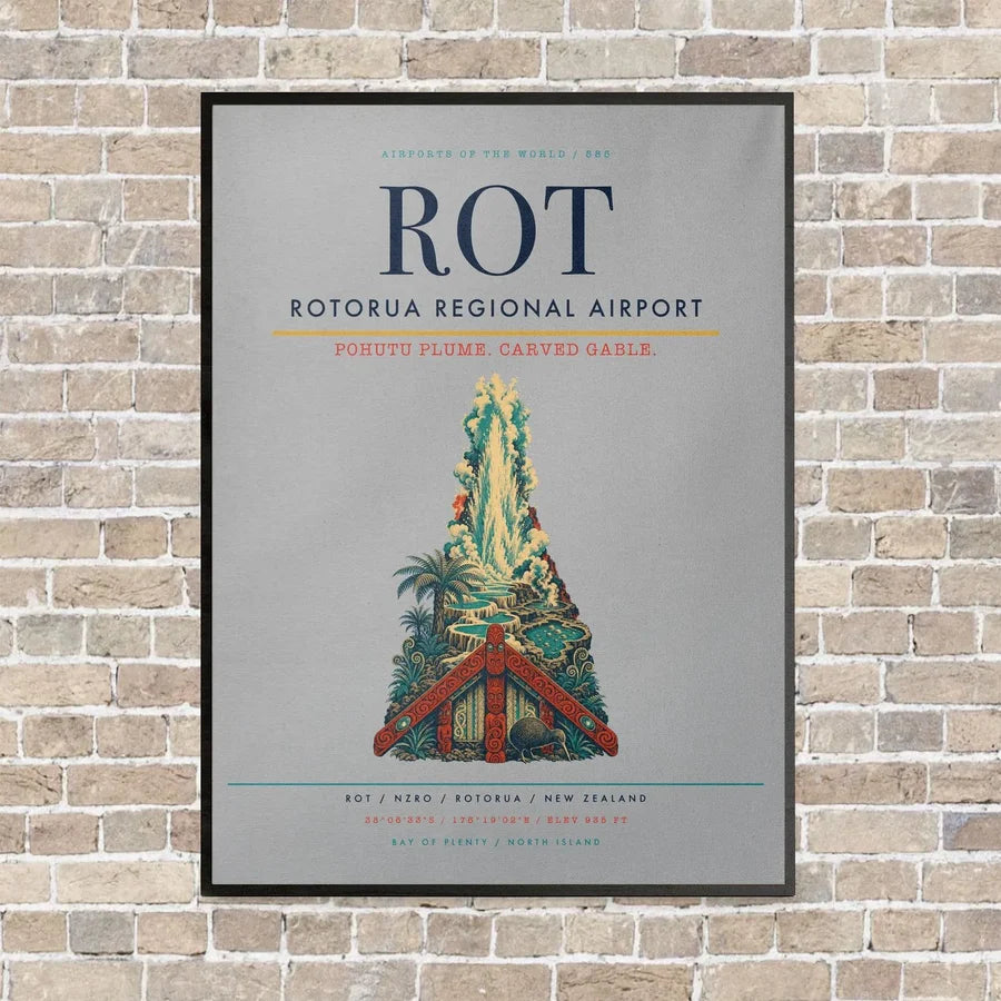 Rotorua Regional Airport ROT vertical canvas print - framed - light gray background