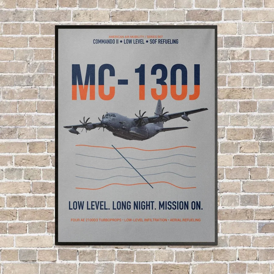 MC-130J COMMANDO II vertical canvas print - framed - light gray background