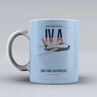 Thumbnail for Dassault Mystère IV A design on light blue ceramic mug, double-side print