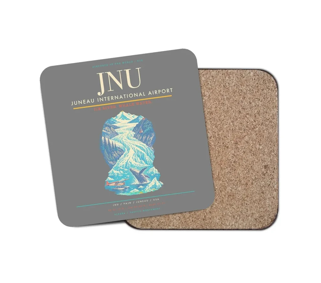 Juneau International Airport (JNU) design on gray 1 piece coaster
