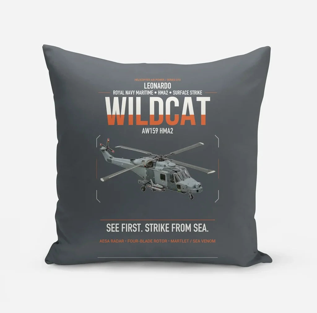 Leonardo AW159 Wildcat HMA2 design on gray pillow