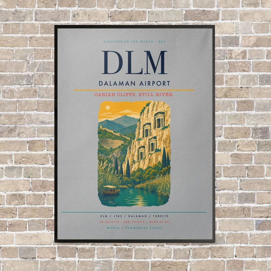Dalaman Airport DLM vertical canvas print - framed - light gray background