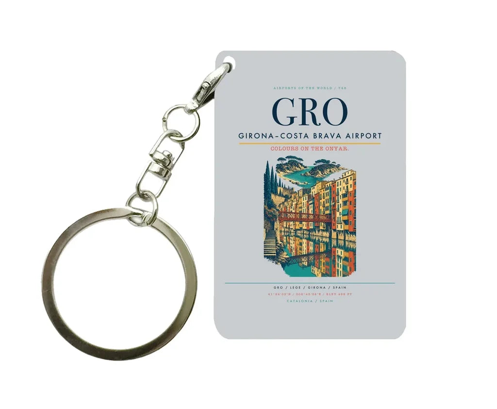 Girona–Costa Brava Airport (GRO) design on light gray key chain