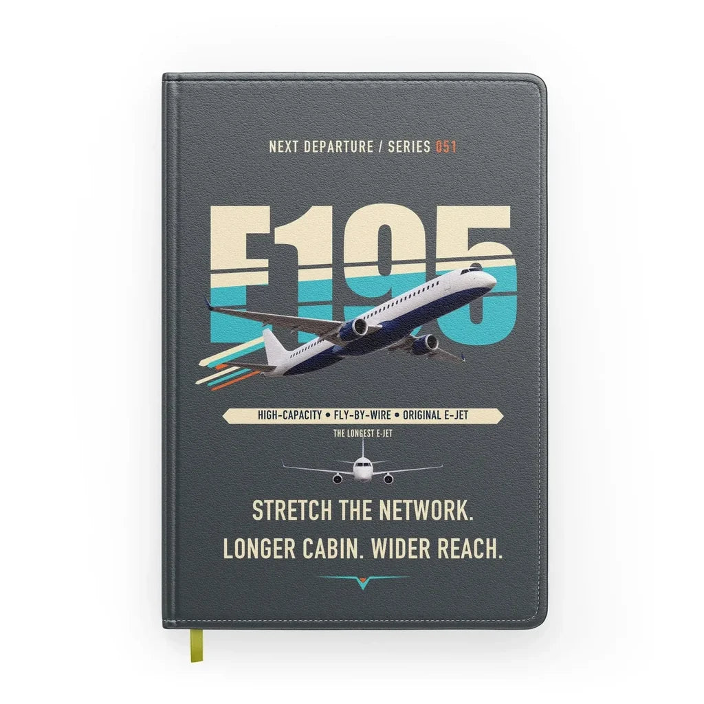 Embraer E195 design on gray notebook