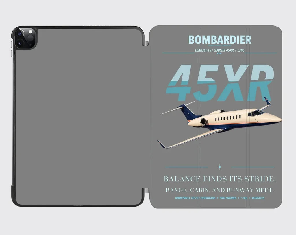 Bombardier Learjet 45XR design on gray ipad tablet case