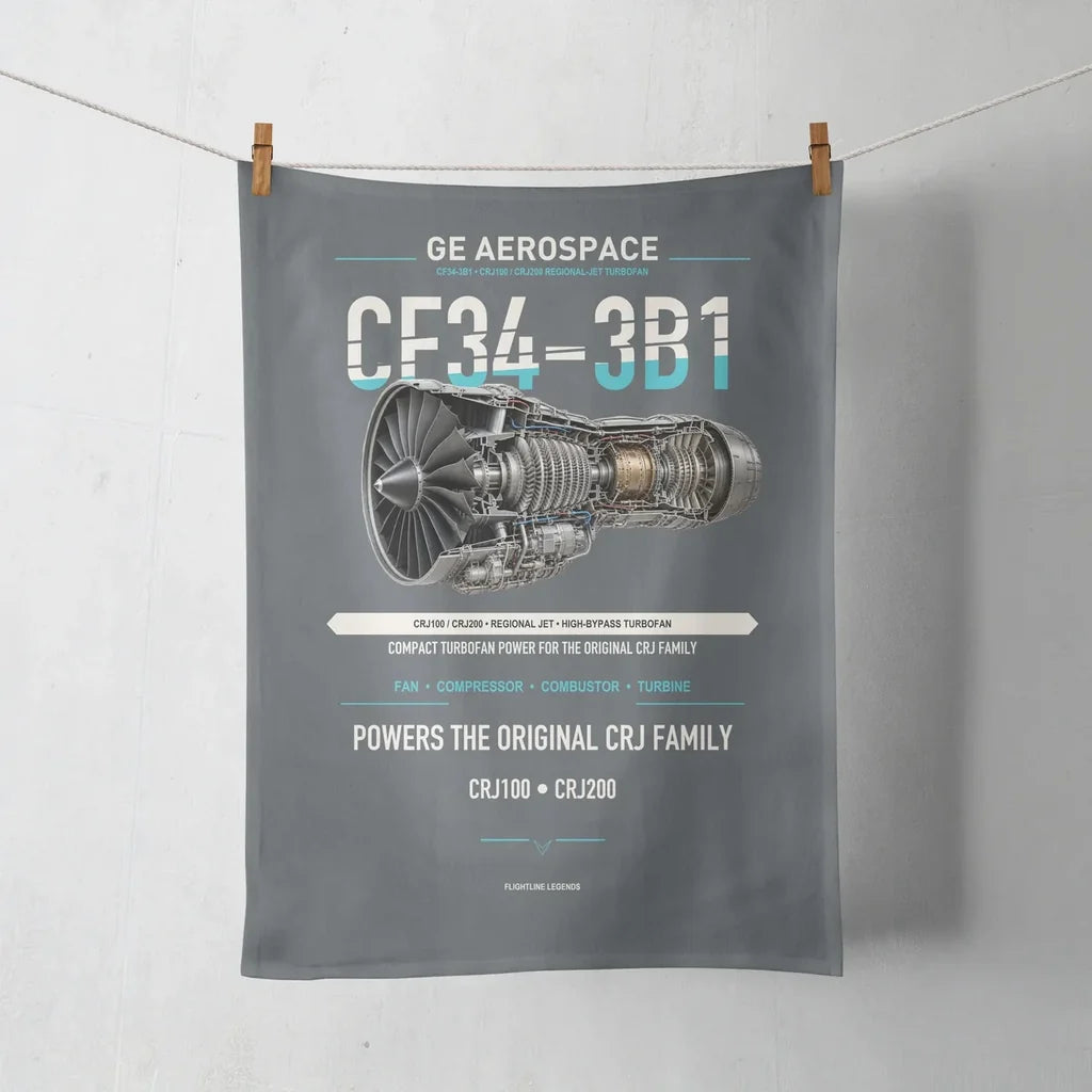 CF34-3B1 design on gray towel