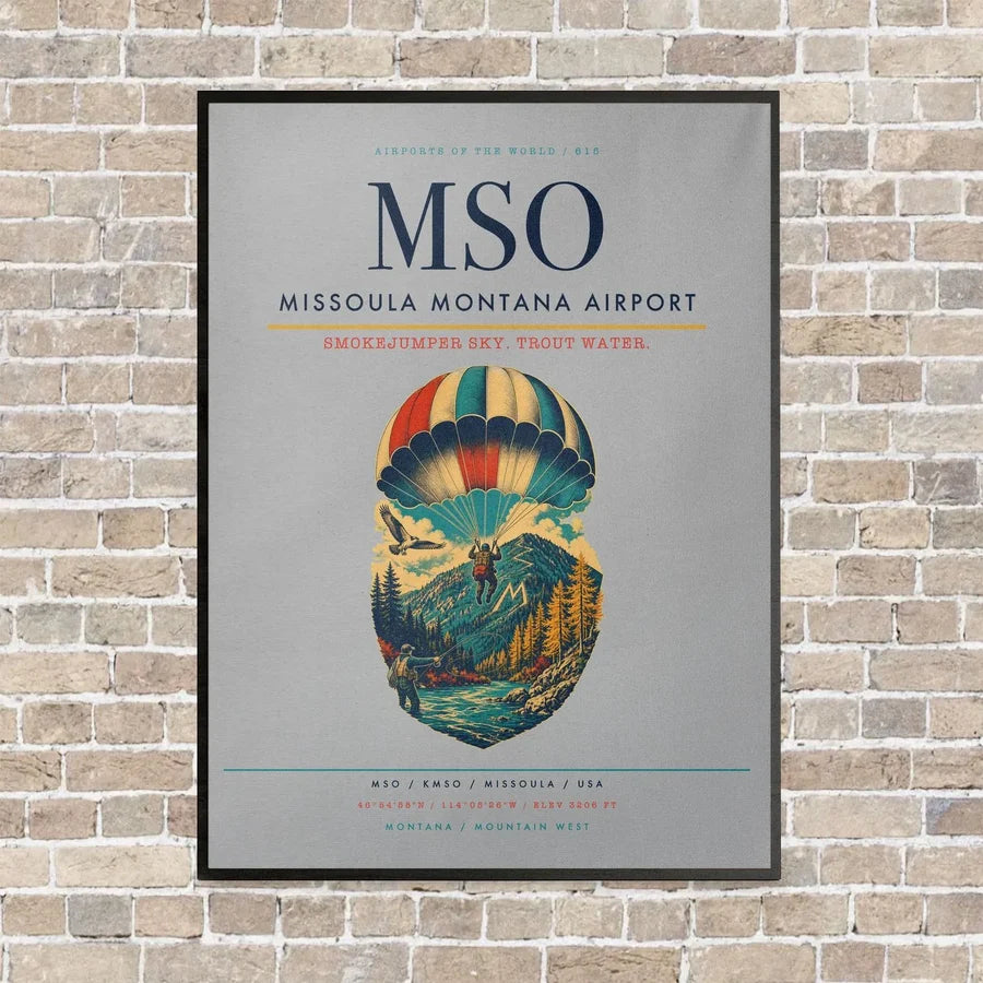 Missoula Montana Airport MSO vertical canvas print - framed - light gray background