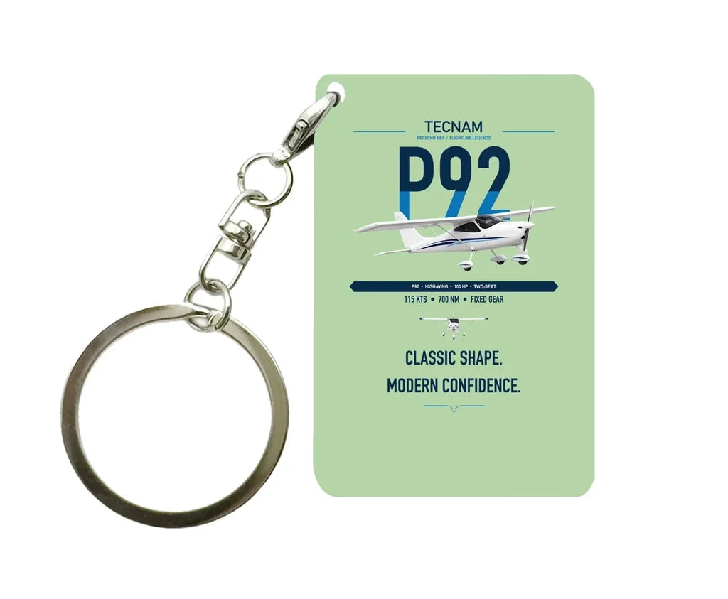 Tecnam P92 Echo MkII design on light green designed key chain, double-side print