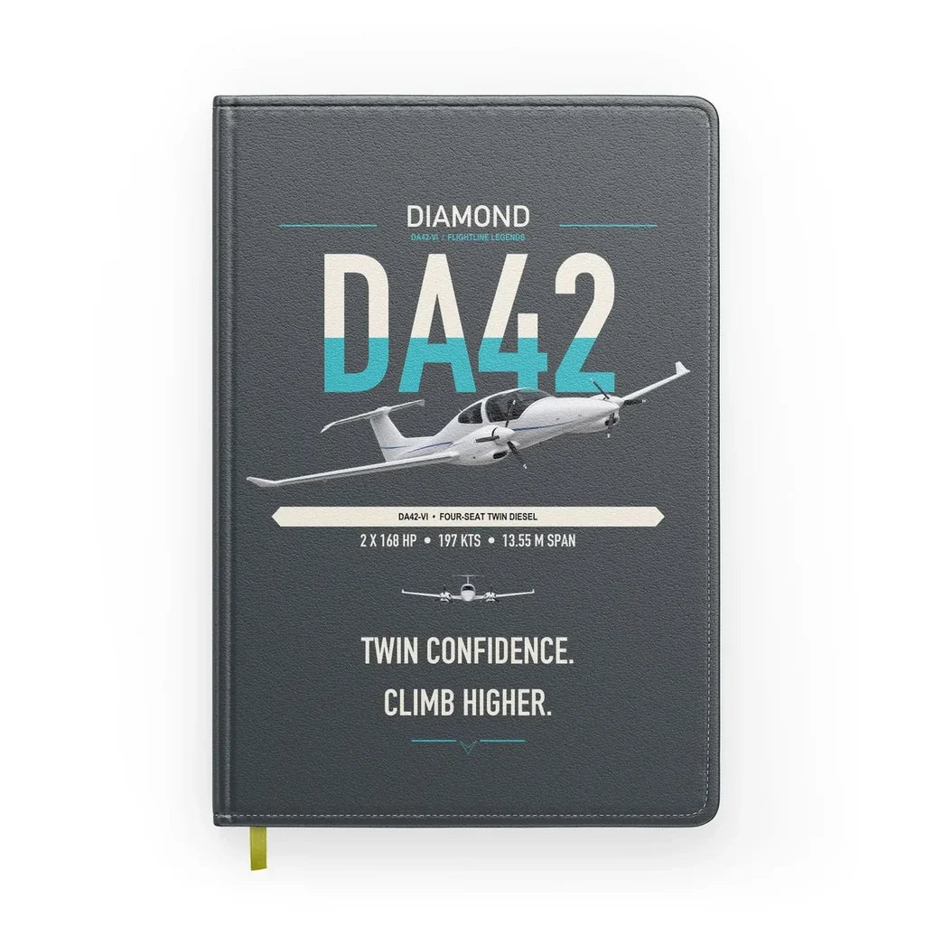 Diamond DA42-VI design on gray notebook