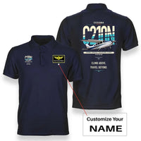 Thumbnail for Cessna T210N Centurion design on navy blue+name double-side polo t-shirt, double-side print