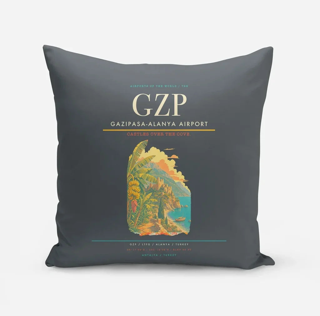 Gazipasa-Alanya Airport (GZP) design on gray pillow