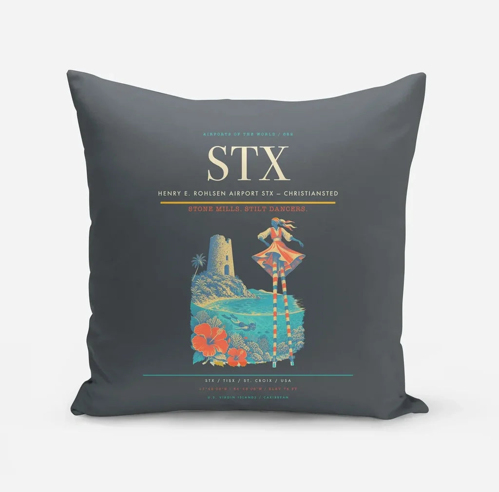 Henry E. Rohlsen Airport (STX) design on gray pillow