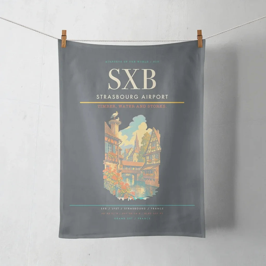 Strasbourg Airport (SXB) design on gray towel