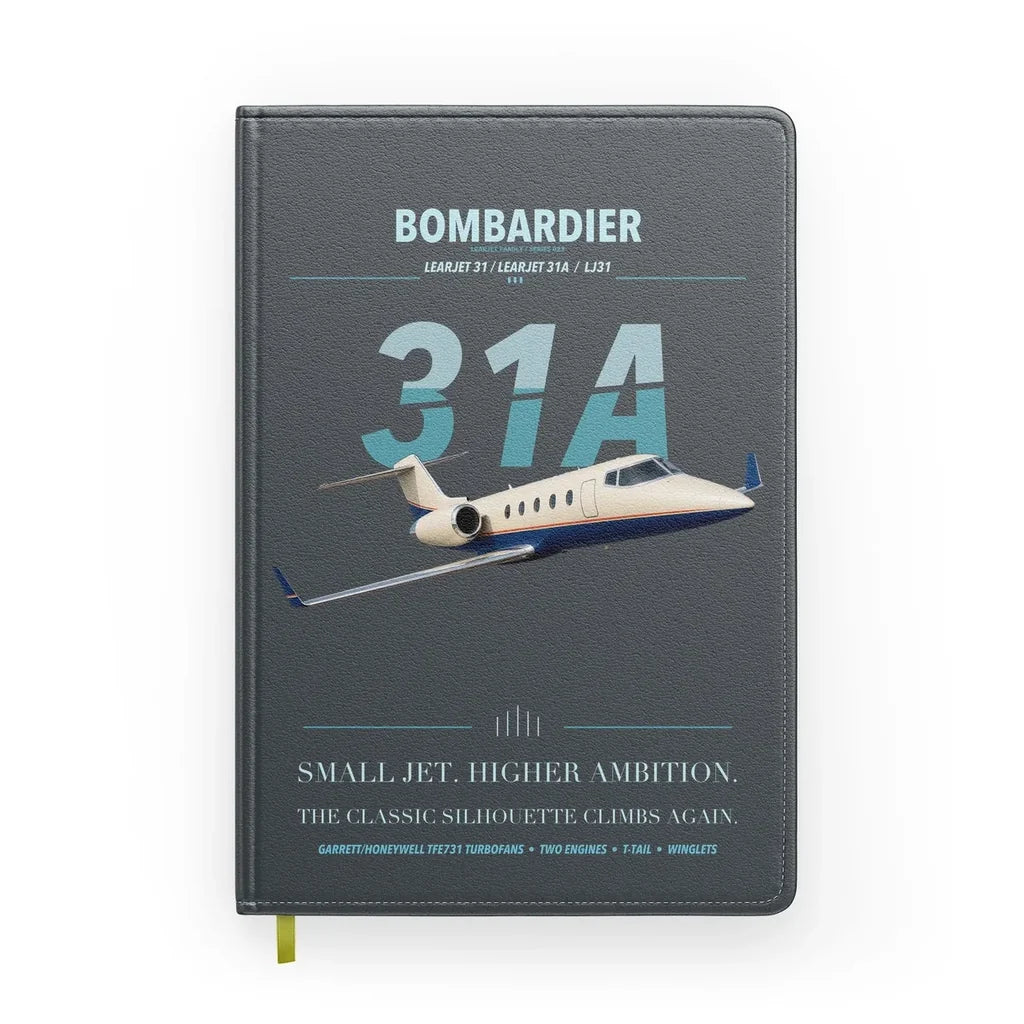 Bombardier Learjet 31A design on gray notebook